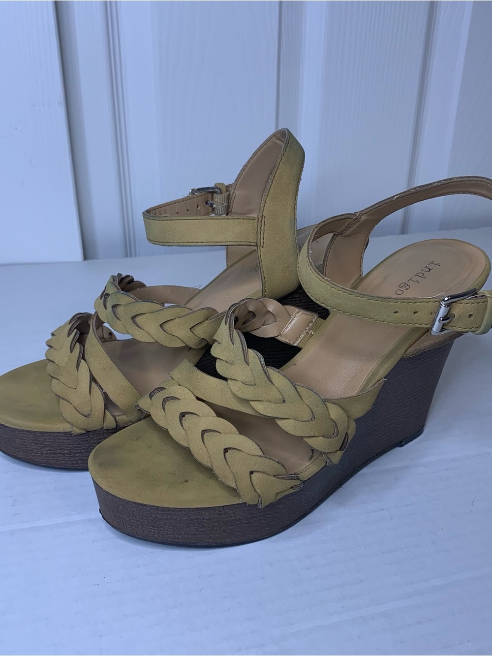 Tan Braided Strap Wedges Sandals